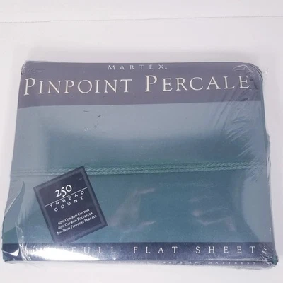 Novo MARTEX Pinpoint Percale Teal Folha Plana Completa Sólida 250 Roscas Cnt EUA 90669 - Imagem 1 de 4