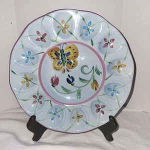 BLUE Butterfly Deviled Egg Plate By Gail Pittman Vintage 2002 Handpainted Signed - Picture 1 of 4