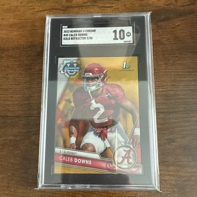Caleb Downs 2023 Bowman 1st University Chrome #49 SGC 10 Gold Refractor 9/50! - Image 1 of 3