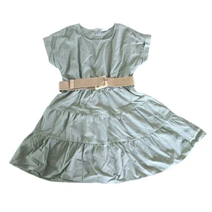 Blu Pepper Tiered Green Dress With Belt Casual Summer Cute Size L - Picture 1 of 13