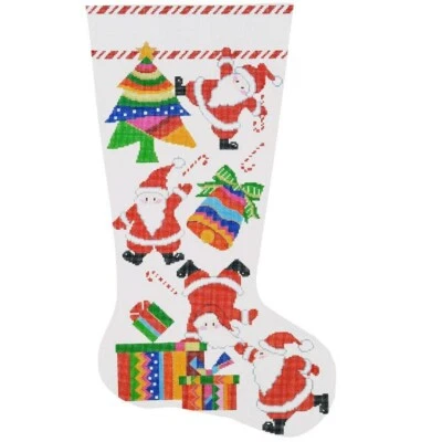 Needlepoint Handpainted Lee Christmas Stocking Tumbling Santas 23" - Image 1 of 4
