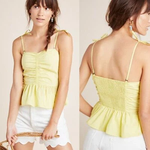 Anthropologie Top 4 6 MAEVE Tank STEPHANIE PEPLUM Cotton Convertible Smocked NWT - Picture 1 of 4