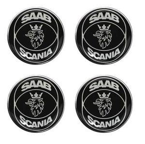 Juego de 4 centros de ruedas de gel autoadhesivos negros Saab Scania elección de tamaños - Imagen 1 de 1
