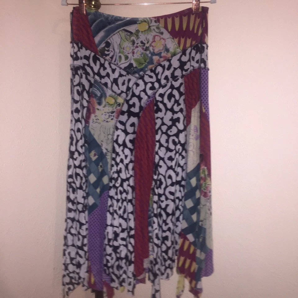 ALBERTO MAKALI Vibrant Mixed Print Skirt Uneven Bottom Sz 10 - Image 1 of 4