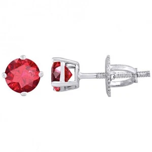 925 Sterling Silver Stud Earrings 2 CTW Round Lab-Created Ruby 6mm - Picture 1 of 2