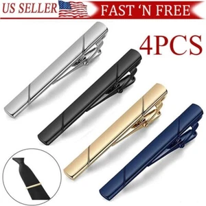 4pcs Mens Stainless Steel Tie Clip Necktie Bar Clasp Clamp Pin Gold Black Silver - Picture 1 of 6