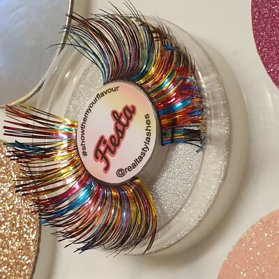 RT Lashes ✨ Fiesta RAINBOW MULTI CHRISTMAS PARTY FOIL EYELASH FESTIVE XMAS - Image 1 of 4