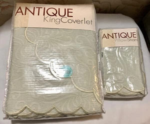 Columbine Cody Antique Sage Green King Coverlet & 1 Standard Sham Portugal - NIP - Picture 1 of 3