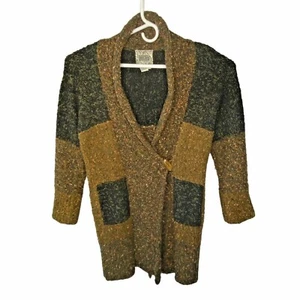 Curio Sweater Womens Medium Duster Cardigan Brown Vintage Patchwork Oversized - Picture 1 of 7
