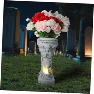 Solar Cemetery Vase for Grave Garden Stake Sculpture with Solar Praying Angel - Picture 1 of 8