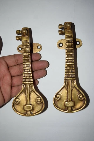 Royal Sitar Door Pull Set Polished Brass Guitar Handle Main Gate Finishing EK983 Cover