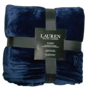 Lauren Ralph Lauren Classic Micro Mink Navy fleece King Blanket 108" x 90" - Picture 1 of 3