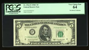 DBR 1950-C $5 FRN Atlanta Fr. 1964-F PCGS 64 Serial F59998054C - Picture 1 of 2