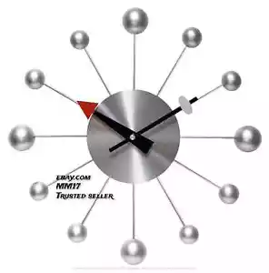 George Nelson Orb Spoke 15" Mid-Century Modern Wall Clock Silver Replica - Picture 1 of 7