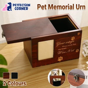 Wooden Pet Memorial Urn For Ashes With Photo Frame Dog Memory Box - Picture 1 of 16