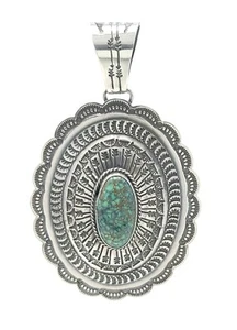 Sunshine Reeves Navajo Sterling Silver Concho Style Pendant Peacock Variscite - Picture 1 of 8