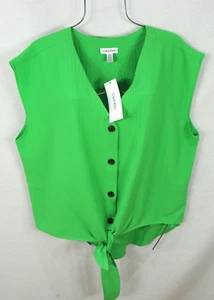 Calvin Klein Damen Shirt 2X Sommer Grün V-Ausschnitt Tie Waist Button Top Bluse Neu mit Etikett - Bild 1 von 9