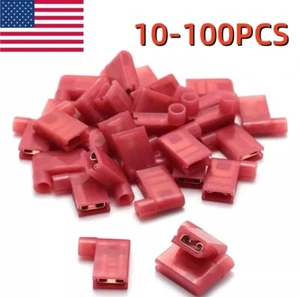 22-18 AWG 90 Degree Nylon Flag Spade Terminals Female Crimp Connectors Insulated - Picture 1 of 7