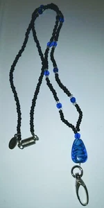 Black/Royal Blue Beaded Lanyard ID/Badge Holder Necklace 18" - Picture 1 of 3