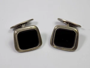 Art Deco Manchettenknöpfe mit Onyx Silber 800er Antikschmuck Design Vintage - Picture 1 of 6