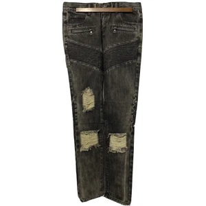 NWOT Distressed Prototype Biker Jeans Mens 32”X33” Black Embellish White Holes - Picture 1 of 8