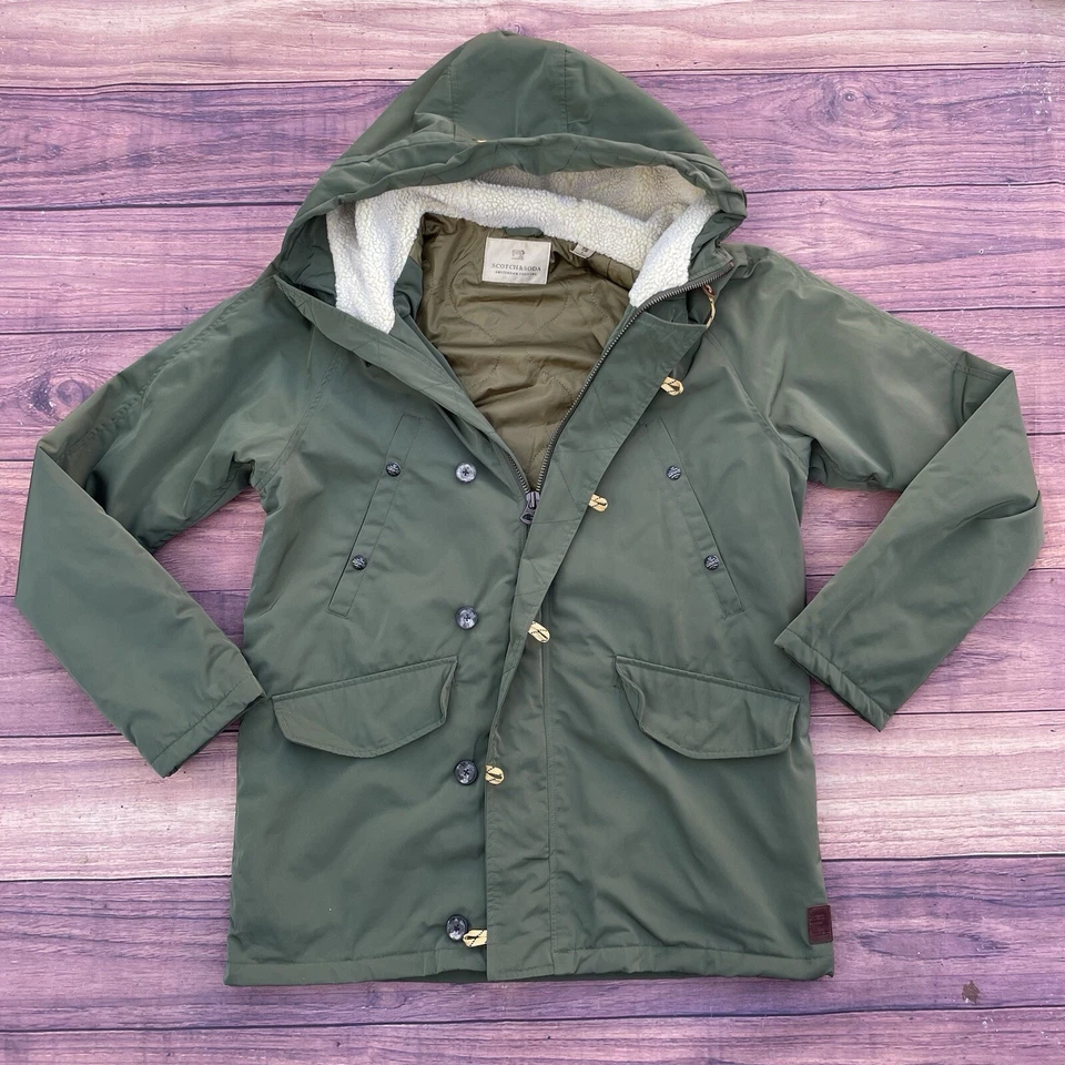Scotch Soda Sherpa Lined Hood Green Nylon Jacket Size L Parka - Image 1 of 4