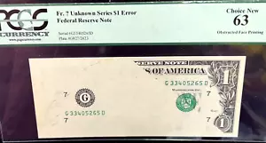 $1 FRN MAJOR OBSTRUCTED FACE PRINTING ERROR NOTE PCGS 63! - Picture 1 of 2