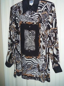 Blusa de seda DG2 Diane Gilman ~XS~ estampado de caballo y mordedura animal damas ecuestres - Imagen 1 de 9