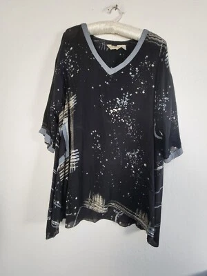 Lyng Womens Medium Black Artsy Rayon V-Neck Asymmetrical Hem Tunic Top Artsy - Image 1 of 4