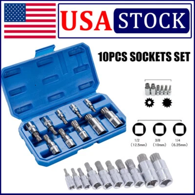 10Pcs T55 Tamper Proof Sockets XZN 12 Point MM Triple Square Spline Bit Set - Image 1 of 4