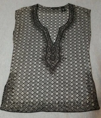 Blusa túnica para mujer Argyle/Diamante sin mangas, negra/gris, talla XS Foto 1 de 4