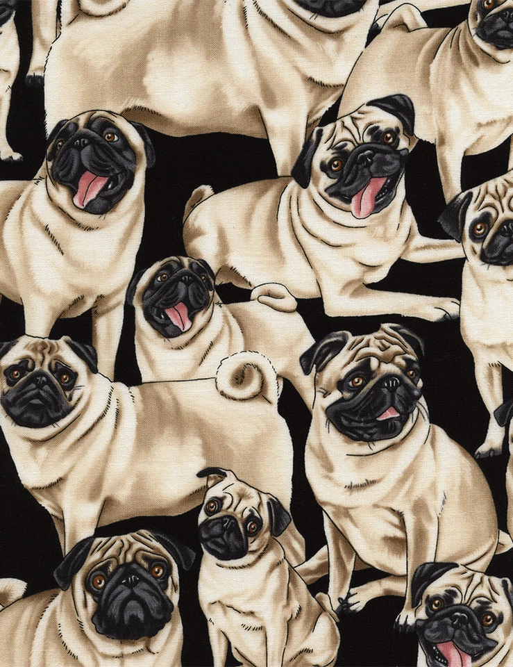 Fat Quarter Pug Pugs Dogs 100% Cotton Quilting Sewing Patchwork Fabric  - Image 1 of 1