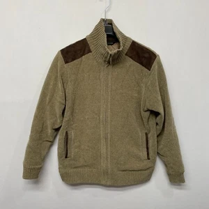 Sak Fifth Avenue Men Full Zip Sweater Jacket Size Medium Elbow Patch M238 -26 - Picture 1 of 17