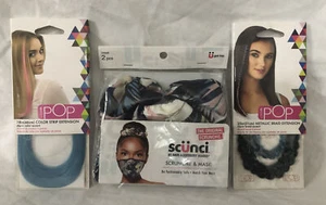 Fashionable Face Mask and Scrunchie Set AND 2 Hair Color Strip Extensions NEW - Picture 1 of 4