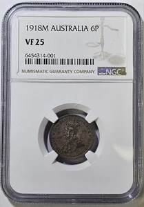 Rare 1918 M Australia Silver 6 Pence NGC Certified VF 25 - Key Date - - Bild 1 von 4