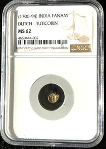 1700 - 1794 Indien Gold Fanam Münze, Dutch-Tuticorin, NGC MS 62, 032 - Bild 1 von 2