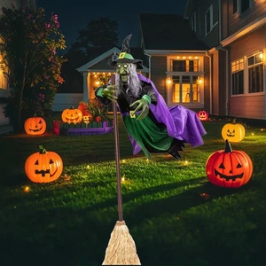 2025 Halloween Flying Witch on Broom Glowing in the Dark Realistic Halloween - Picture 1 of 10