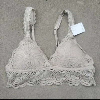 Anémona Larga Línea Crochet Encaje Acolchado Bralette Taupe M/L Foto 1 de 4