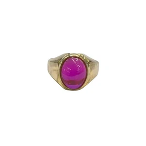 9ct 9K Yellow Gold Created Cabochon Pink Ruby Men’s Ring Size V. Brand New - Picture 1 of 11