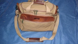 Borsone Duluth Trading marrone tela e pelle 15 lungo 10 hi- buone condizioni - Foto 1 di 11