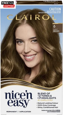 Clairol Nice 'N Easy Permanent Hair Colour 6 Natural Light Brown, 100% Grey Cove - image 1 of 4