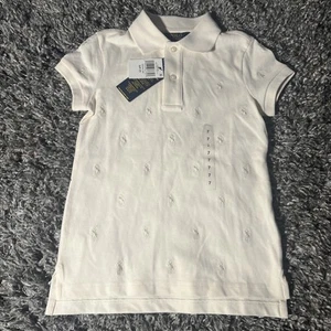 NWT Polo Ralph Lauren Girls Polo Shirt Girls Small 7 Banana Cream Knit Pony AOP - Picture 1 of 24