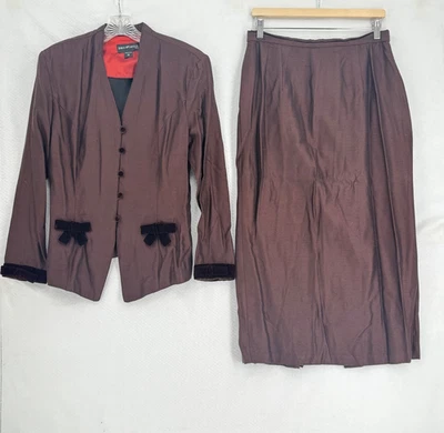Jessica McClintock Brown Velvet Trim Bridal Jacket and Midi Skirt Set Sz 14 - Image 1 of 4