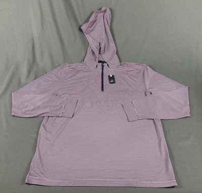 Johnnie-O Golf Hoodie Pullover Striped Large Navy Pink Polyester MSRP $138 Hole - Image 1 of 4