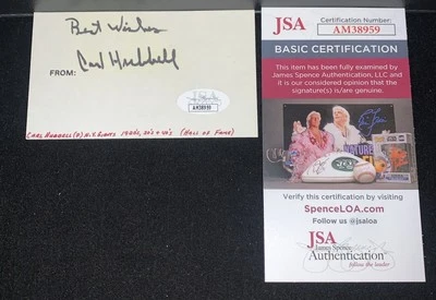 Carl Hubbell Baseball Signed Cut Auto Autograph Index Card NY Giants JSA - Image 1 of 4