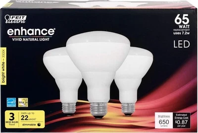 Feit Electric 65W LED Flood Light Bulb BR30 Dimmable Bright White Indoor |3-Pack - Image 1 of 2