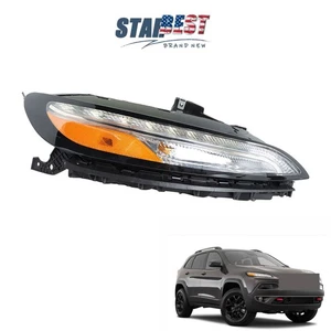 LED DRL For Jeep Cherokee 2014-2018 Headlamp Passenger Clear Lens Black Right - Picture 1 of 12