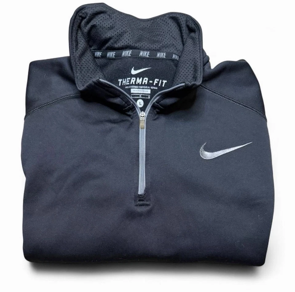 Pullover Nike Therma-Fit para hombre L 1/4 cremallera negro manga reflectante correr Foto 1 de 4