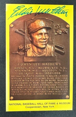 Eddie Mathews Autographed MLB Hall Of Fame Postcard Braves BAS - Image 1 of 3