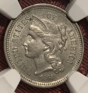 1868 Three Cent Nickel - NGC AU 58 - Picture 1 of 4